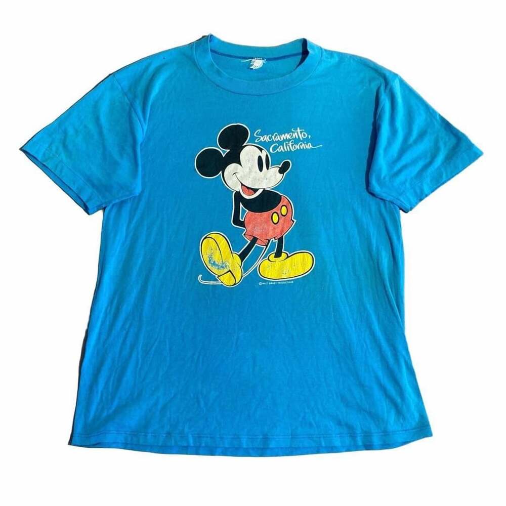VTG 80's VELVA SHEEN Florida Walt Disney Mickey Mouse T-Shirt Child size 6-8 Blu